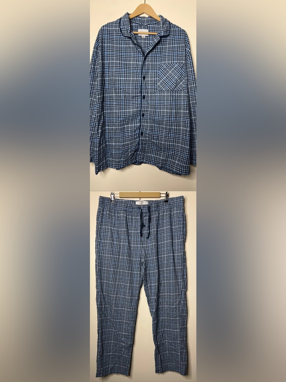 Goodfellow & Co Blue Plaid Button Shirt Pants Matching Pajama Set Size XL